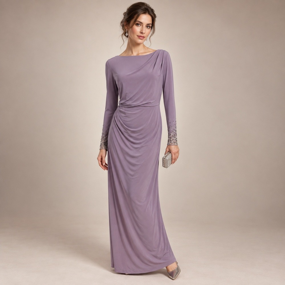 Vince Camuto Gown Women 8 Purple Beaded Cuff Draped Maxi Dress Formal wedding